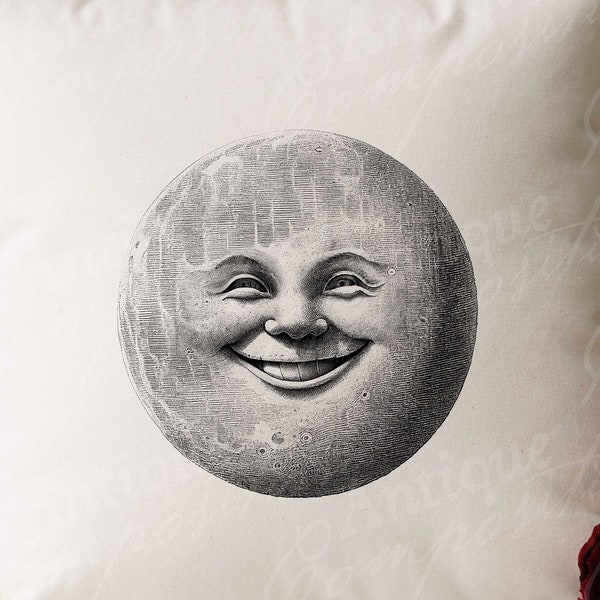 Moon Smile - Vintage Style Moon Printable - Moon Face Sublimation