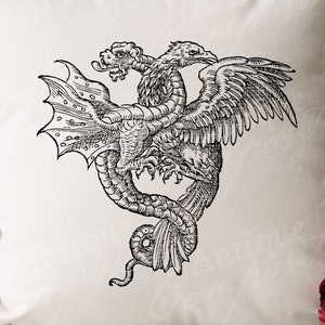 Phoenix Clip Art - Vintage Cryptid Printable - Dragon et Phoenix Intertwined Sublimation - Antique Fantasy Design