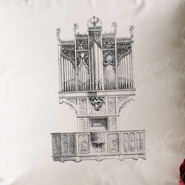 Organ Clip Art - Vintage Organ Printable - Musical Instrument Sublimation - Antique Organ Design