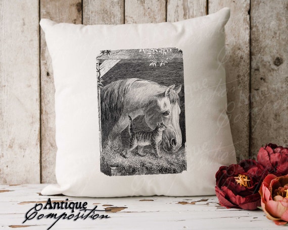 Horse Clip Art Vintage Horse Printable Horse With Barn Cat - Etsy