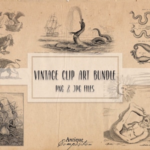 Cryptid Clip Art Bundle - Vintage Cryptid Printable - Cryptidcore Sublimation - Antique Monster Designs #2