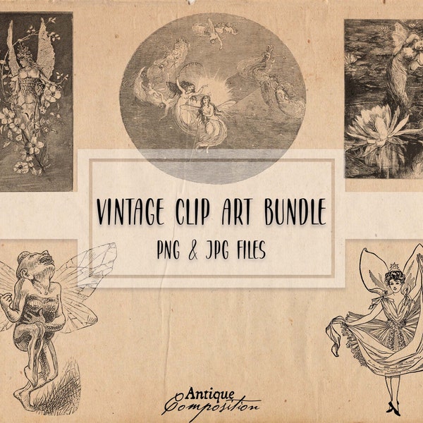 Fairy Clip Art Bundle - Vintage Fairy Printable - Fae Sublimation - Antique Faerie Design #2
