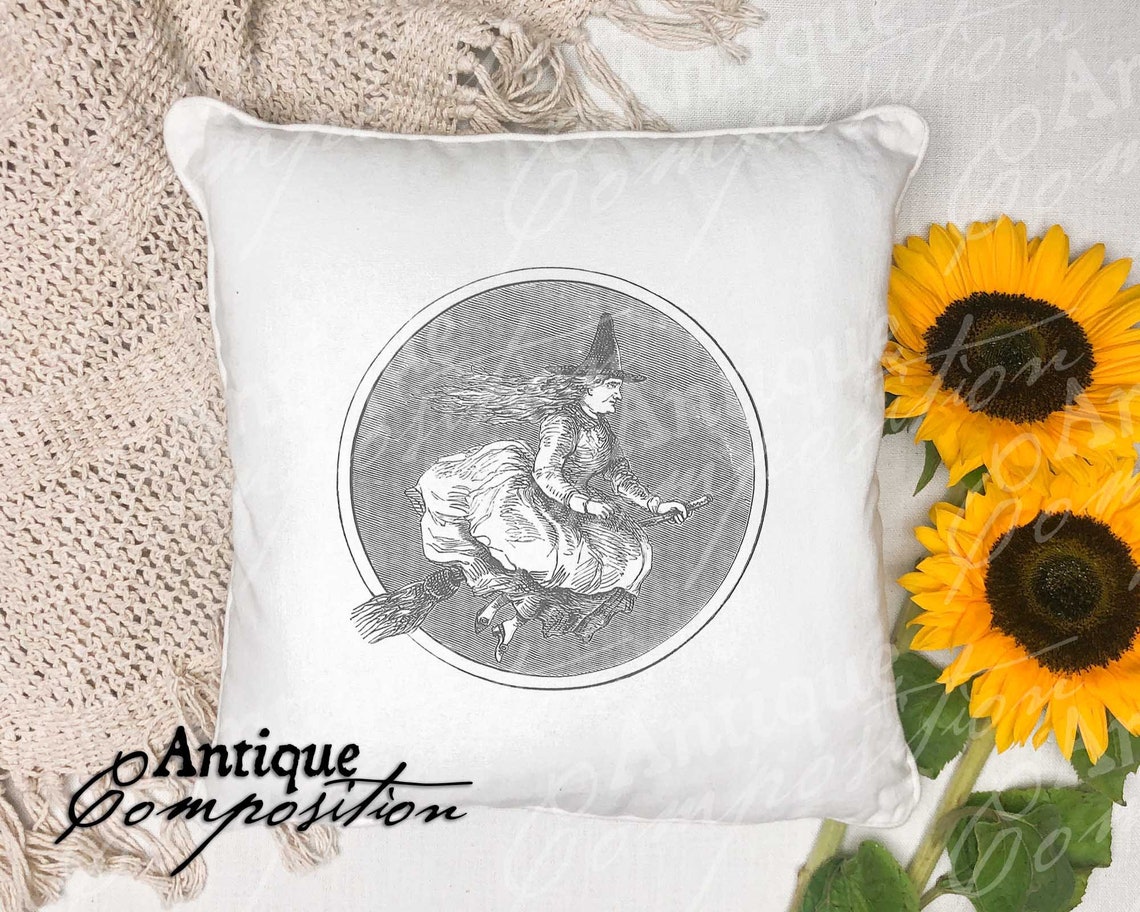 Vintage Witch Clip Art Witch on Broom Printable Witch - Etsy