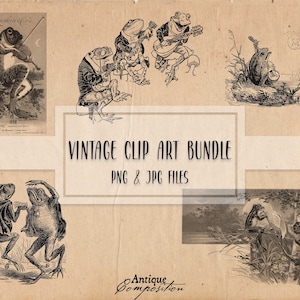 Frog Clip Art Bundle - Vintage Frog Printable - Musical Frogs Sublimation - Antique Amphibian Design