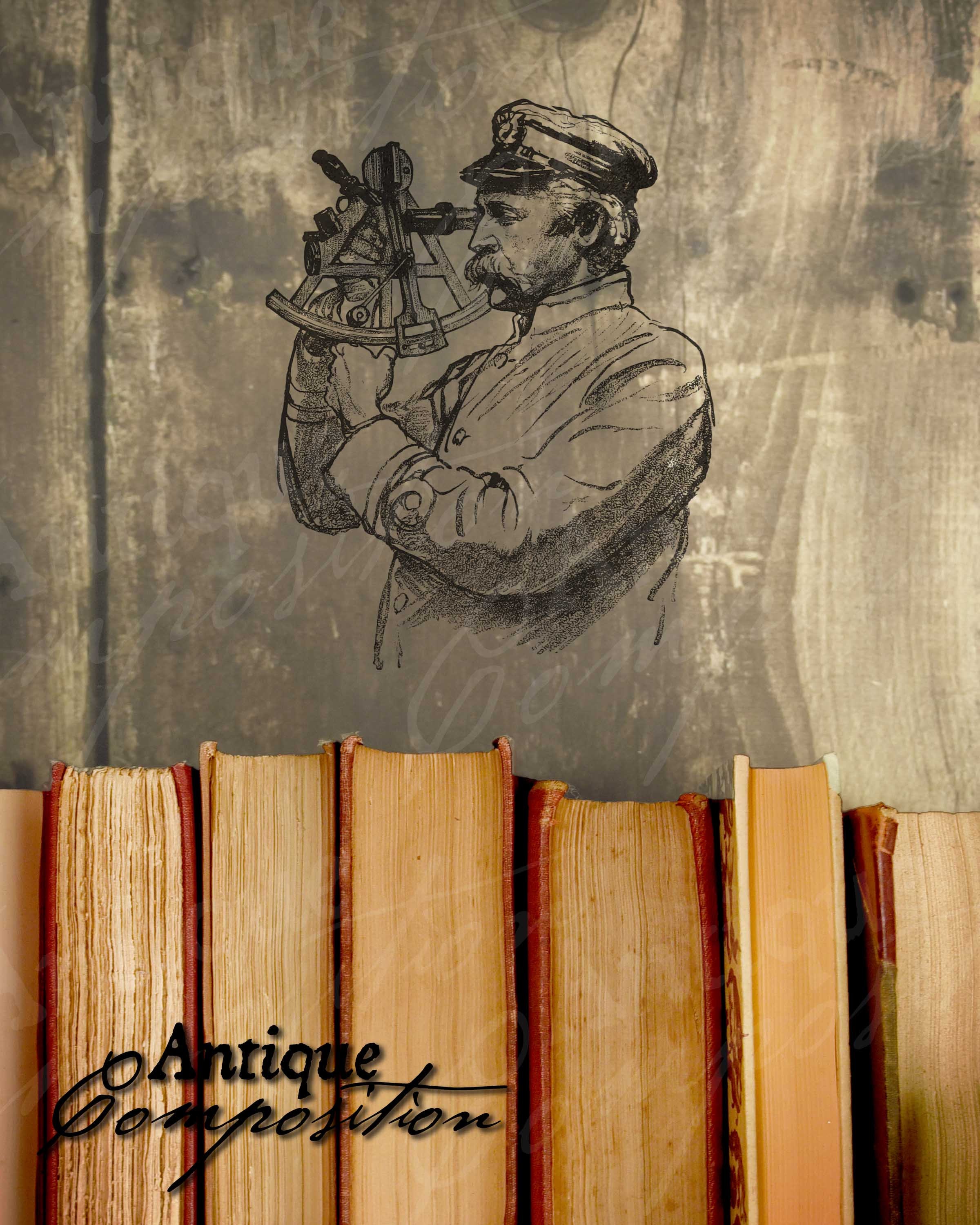 Ship captain clip art vintage navigation printable captain with sextant