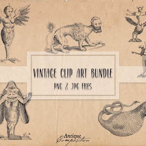 Cryptid Clip Art Bundle - Vintage Cryptid Printable - Cryptidcore Sublimation - Antique Monster Designs
