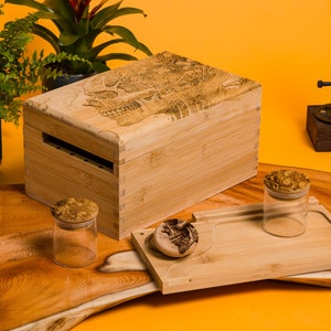 Personalised Custom Rolling Stash Box Kit, Real Wood Engraving, breathing Skull, Smoke Box Gift Set, Matching Grinder, Tray, And Jar image 7