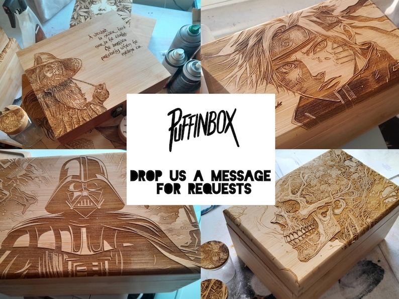 Personalised Custom Rolling Stash Box Kit, Real Wood Engraving, breathing Skull, Smoke Box Gift Set, Matching Grinder, Tray, And Jar image 10