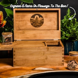 Personalisierte benutzerdefinierte Rolling Stash Box Kit, Echtholzgravur, Night Bud, Smoke Box Geschenkset, passende Mühle, Tablett und Glas