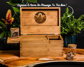 Personalised Custom Rolling Stash Box Kit, Real Wood Engraving, Night Bud, Smoke Box Gift Set, Matching Grinder, Tray And Jar