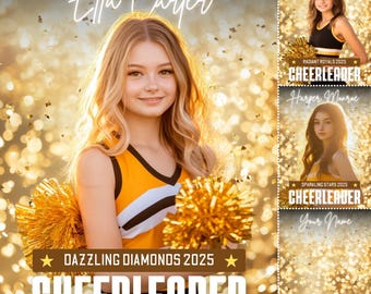 Editable Cheerleader Canva Poster with Gold Confetti and Sparkling Lights, Cheer Dance Poster, Cheer Background, Cheer Backdrop Canva Poster