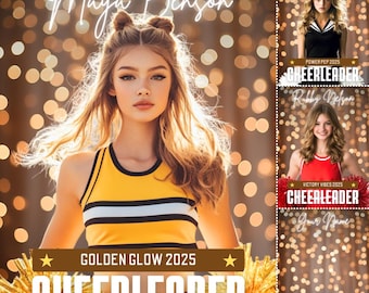 Editable Cheerleader Canva Poster with Gold Confetti and Sparkling Lights, Cheer Dance Poster, Cheer Background, Cheer Backdrop Canva Poster