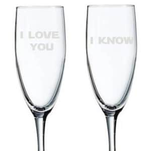 Star Wars Theme I LOVE YOU and I KNOW Wedding Champagne Toasting Glasses Flutes image 1