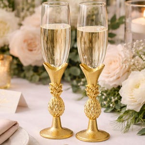 Gouden ananas tropisch gegraveerde fluitglazen voor bruiloft, jubileum en feest