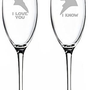 Star Wars Theme I LOVE YOU and I KNOW Wedding Champagne Toasting Glasses Flutes image 2