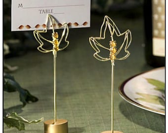 Maple Leaf Rhinestone & Gold Place Card Holders for Wedding, Thanksgiving, Party - Set of 12 with cards
