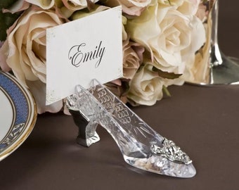 Pkg 24 Clear & Silver Plastic Cinderella Slipper Shoe Princess Theme Wedding Quinceañera Place Card Holders