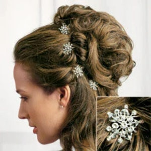 Rhinestone & Crystal Snowflake Hair Picks Winter Wedding - Pkg of 2