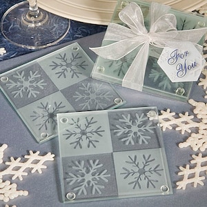 Set of 2 Pack of Glass Snowflake Design Winter Wedding Drink Wine Coaster Coasters Party Favor Wedding Favor