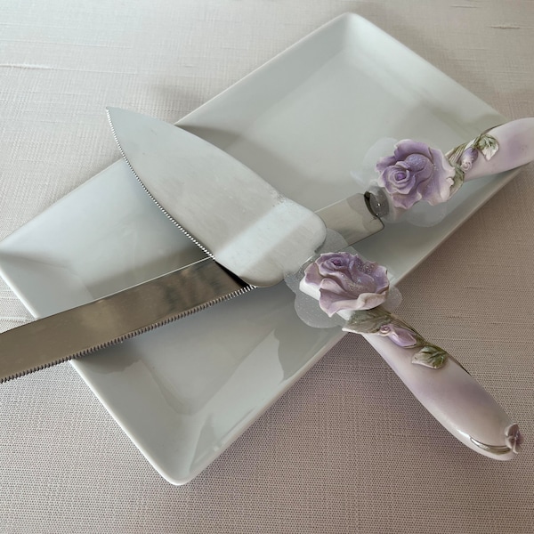 Custom Personalized Glitter Rose Design Quinceanera Wedding Anniversary Party Cake Knife & Server Set