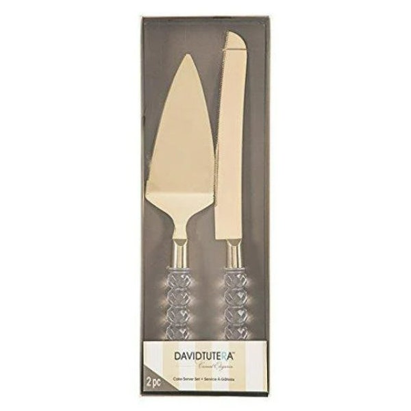 Faceted Crystalline Crystal Handle Cake Knife & Server Set - Available with Silver or Gold Blades - Free Personalization!