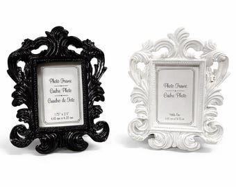 Marco para fotos o tarjetas de lugar de estilo barroco vintage blanco o negro para bodas, aniversarios, recepciones, fiestas y banquetes.