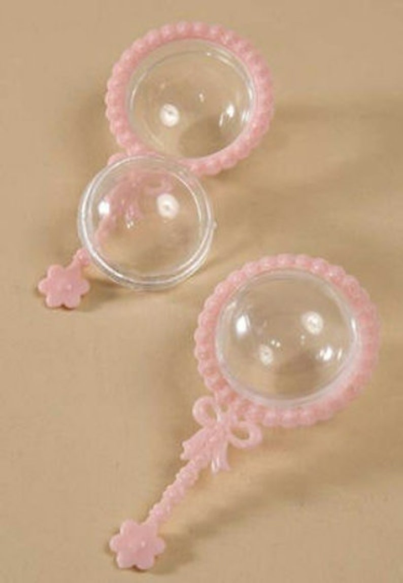 Pink Bay Rattle Plastic Fillable Baby Rattle Shower Favor Box - Pink, Blue, White Color ...