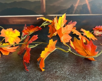 5' Orange, Gold, Green Colors Maple Leaf Garland for Fall, Autumn, Wedding, Thanksgiving Decor Garlands