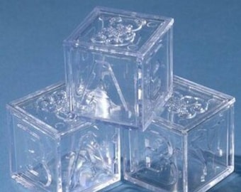 Paket von 48, 1,125 "Baby Block Gastgeschenke mit abnehmbarem Deckel - Pink, Blau, Klar oder Gelb