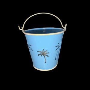Blue & Sand color Mini Tin Bucket Tealight Candle Holder Wedding Beach Destination Favor