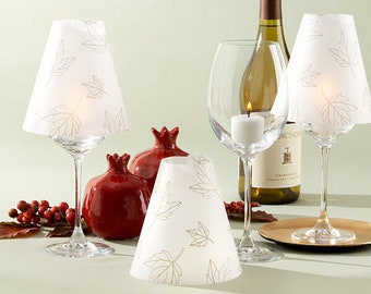 Fall Autumn Leaf Leaves Vellum Wine Glass Candle Shade Shades - Wedding Favor - Thanksgiving Decor - Pkg 24