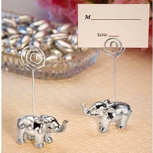 Porta tarjetas de lugar con forma de elefante y acabado plateado