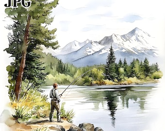 絵画　バディマ　釣人 絵画 バディマ 釣人 水彩画「釣り人」 水彩画「釣り人」