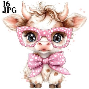 16 Funny Cow Clipart, Cartoon Cow Clipart, Cute Cow Clipart, Polka Dots Bow, High Quality JPGs, Paper Craft, Junk Journal, Digital Download