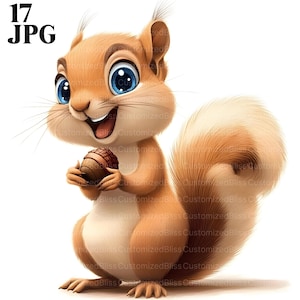 17 Clipart petit écureuil, chambre de bébé écureuil, bébé écureuil, JPG de haute qualité, clipart aquarelle, Junk Journal téléchargement numérique créations en papier