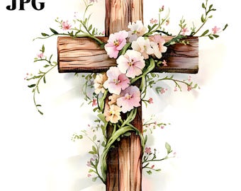 20 blomkors-clipart, blommor i trä, högkvalitativa JPG-bilder, akvarell-clipart, skräpjournal, digital nedladdning, papperspyssel