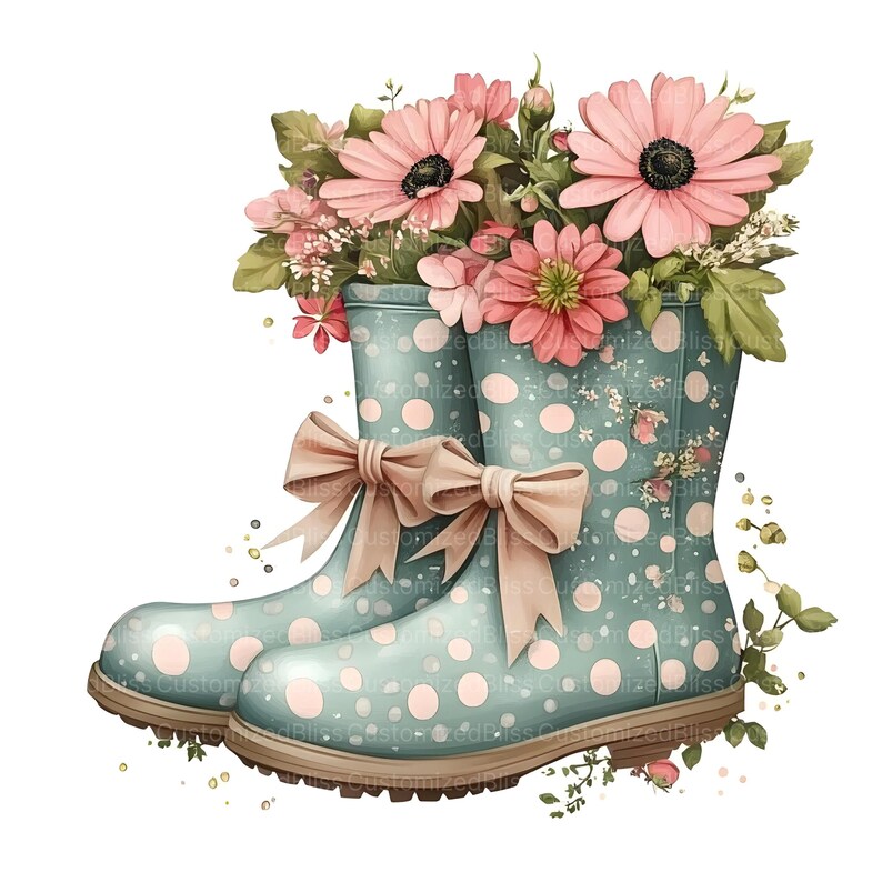 Polka Dot Rain Boots Clipart, Rubber Boots, Garden Clipart, Spring ...