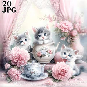 Clipart chaton shabby chic, adorable chaton, chaton mignon, 20 fichiers JPG aquarelle haute résolution, journal indésirable, scrapbooking, travaux manuels, téléchargement numérique