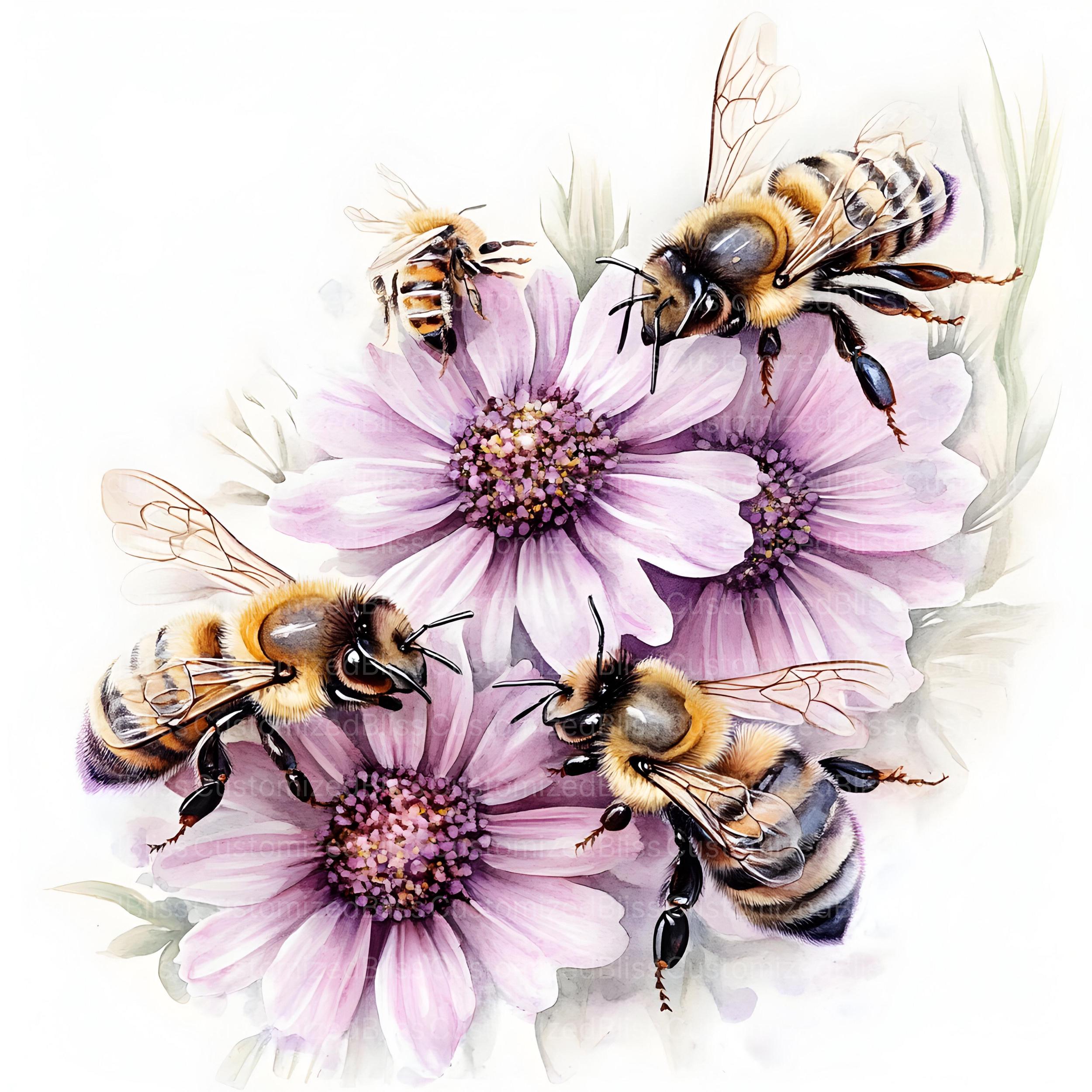 16 Bees in Flowers Clipart, Floral Bees Clipart, High Quality JPG ...