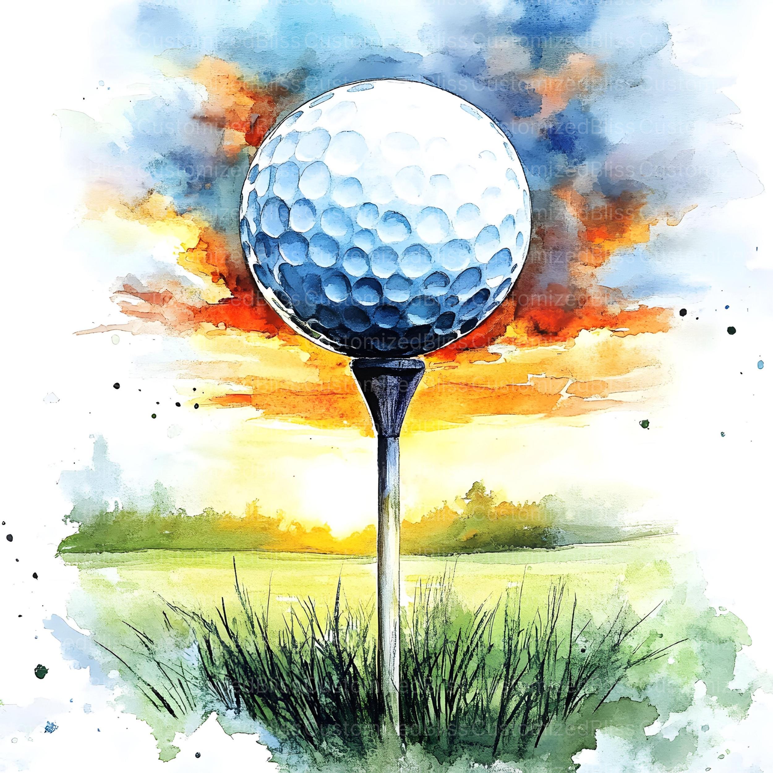 15 枚の水彩画ゴルフ クリップアート、ゴルフのイラスト、ゴルフボール