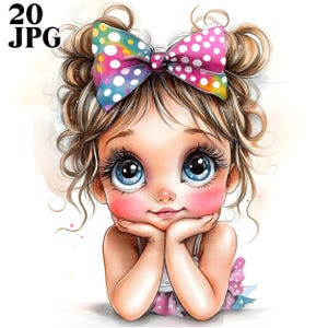 20 Clipart petite fille originale et mignonne, illustration fantaisiste, JPG de haute qualité, clipart aquarelle, journal indésirable, créations en papier téléchargement numérique