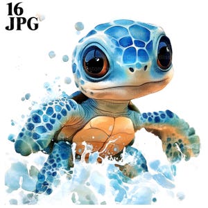 16 imágenes prediseñadas de tortugas marinas, tortugas de dibujos animados, tortugas imprimibles, vida marina, imágenes prediseñadas del océano, imágenes prediseñadas de acuarela, diario basura, descarga digital, JPG