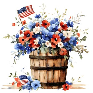 Fourth of July Flower Bucket Clipart, 18 High Quality Watercolor JPG ...