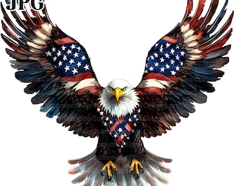 10 Watercolor Eagle Flag Clipart, 4th of July Eagle Clipart, Patriotic Eagle, Patriotic Clipart, USA, High Quality JPGs, Digital Download