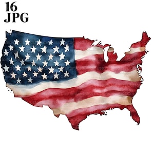 16 USA Flag Clipart, United States Flag, American Flag, High Quality JPGs, Watercolor Clipart, Junk Journal, Digital Download, Paper Craft