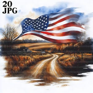 20 American Flag Clipart, Watercolor USA Flag, Patriotic Clipart, High Quality JPG, Junk Journal, Digital Download, Paper Craft, Card Making