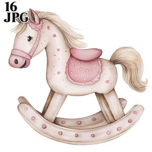 16 Wooden Rocking Horse Clipart, Vintage Toy Horse, High Quality JPGs, Watercolor Clipart, Junk Journal, Digital Download, Paper Craft