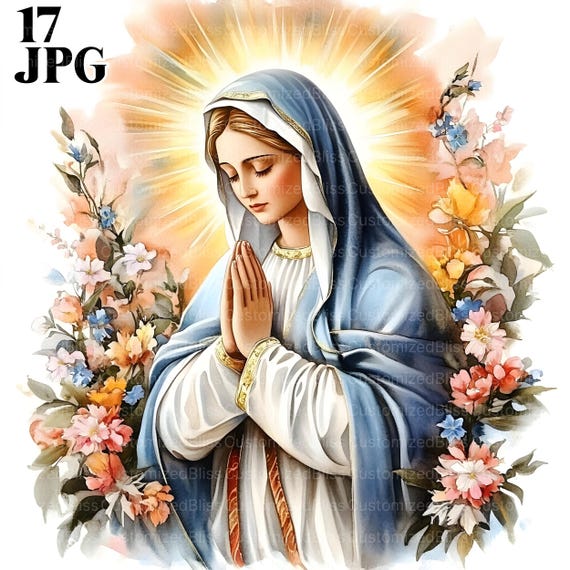 17 Watercolor Mother Mary Praying Clipart, Our Lady Of Fatima, Holy Mary, Catholic Clipart, High Quality JPGs, Digital Download, Paper Craft