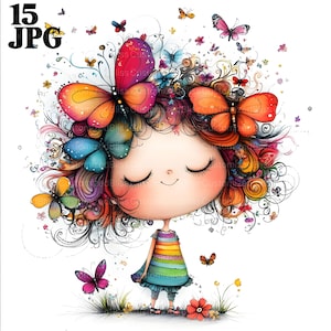 15 schrullig Mädchen mit Tier Clipart, wunderliche Elemente, wunderliche Ephemera, Aquarell JPGs, Fantasy Junk Journal Papier Handwerk Kommerzielle Nutzung
