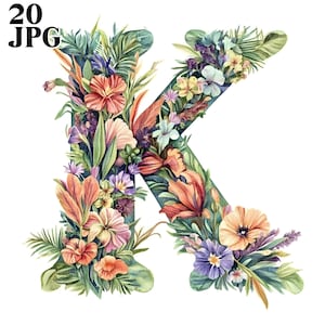 20 imágenes prediseñadas de la letra K, imágenes prediseñadas del alfabeto, impresión del alfabeto, archivos JPG de alta calidad, imágenes prediseñadas de acuarela, diario basura, descarga digital, manualidades de papel